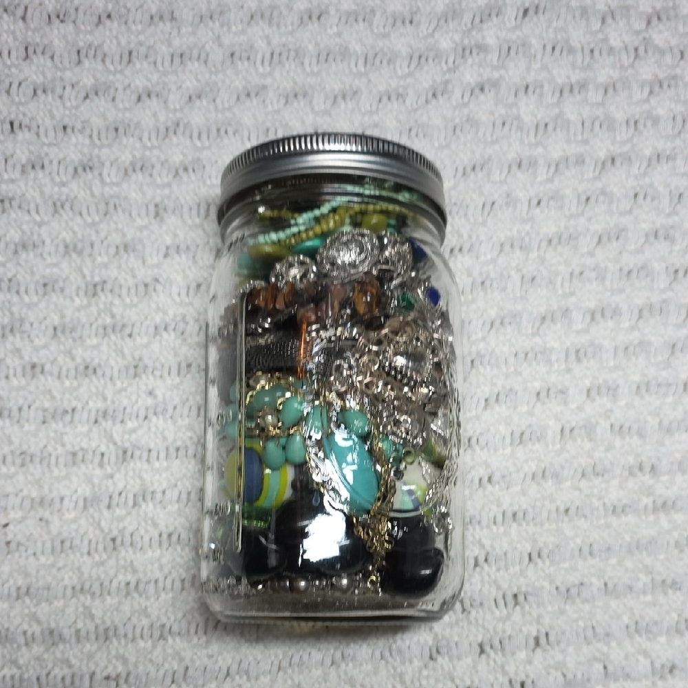 Mason Jar of Mixed Costume Jewelry